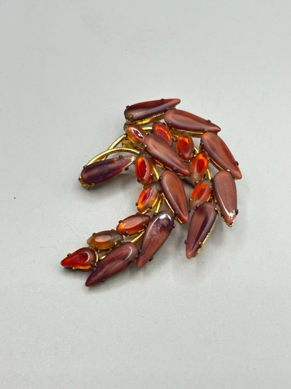 Vintage Unsigned AUSTRIA Pin Brooch Ombre Glass Rhinestones Fall Foliage Design - Picture 8 of 9